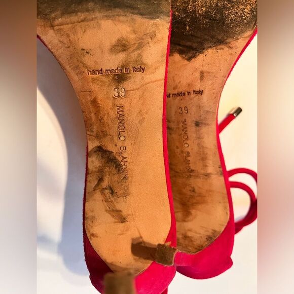 Manolo Blahnik Pink Sandals, PVC Band & Ankle Straps, Euro Size 39 - Picture 4 of 4